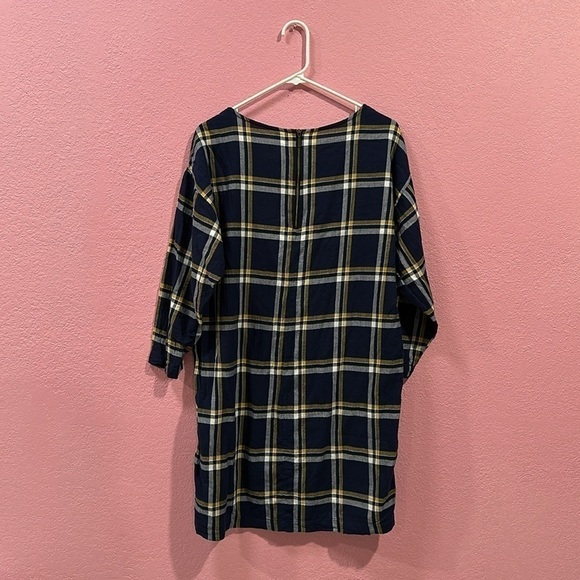 Old Navy Womens Dress Medium Blue Plaid 3/4 Sleeve Round Neck Back Zip Casual - Picture 3 of 6